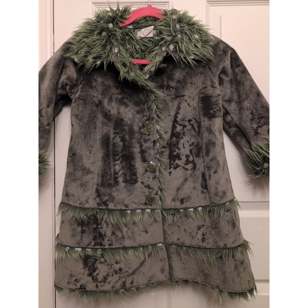 American Widgeon Green Coat Faux Suede Fur Jacket Long Girls 7 Polka Dot